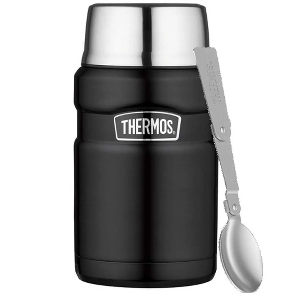 Termos na jedzenie 710 ml ze składaną łyżką i kubkiem THERMOS - czarny mat