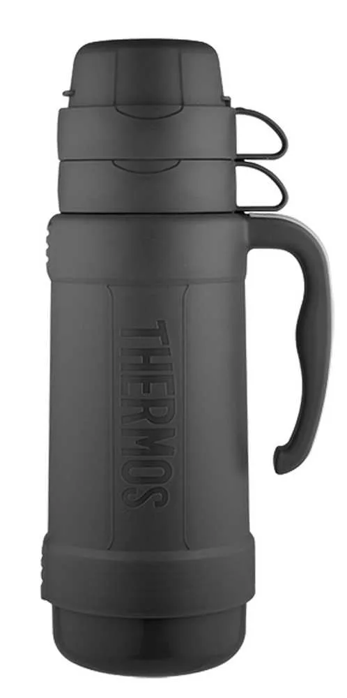 Termos szklany 1 l z dwoma kubkami THERMOS - czarny