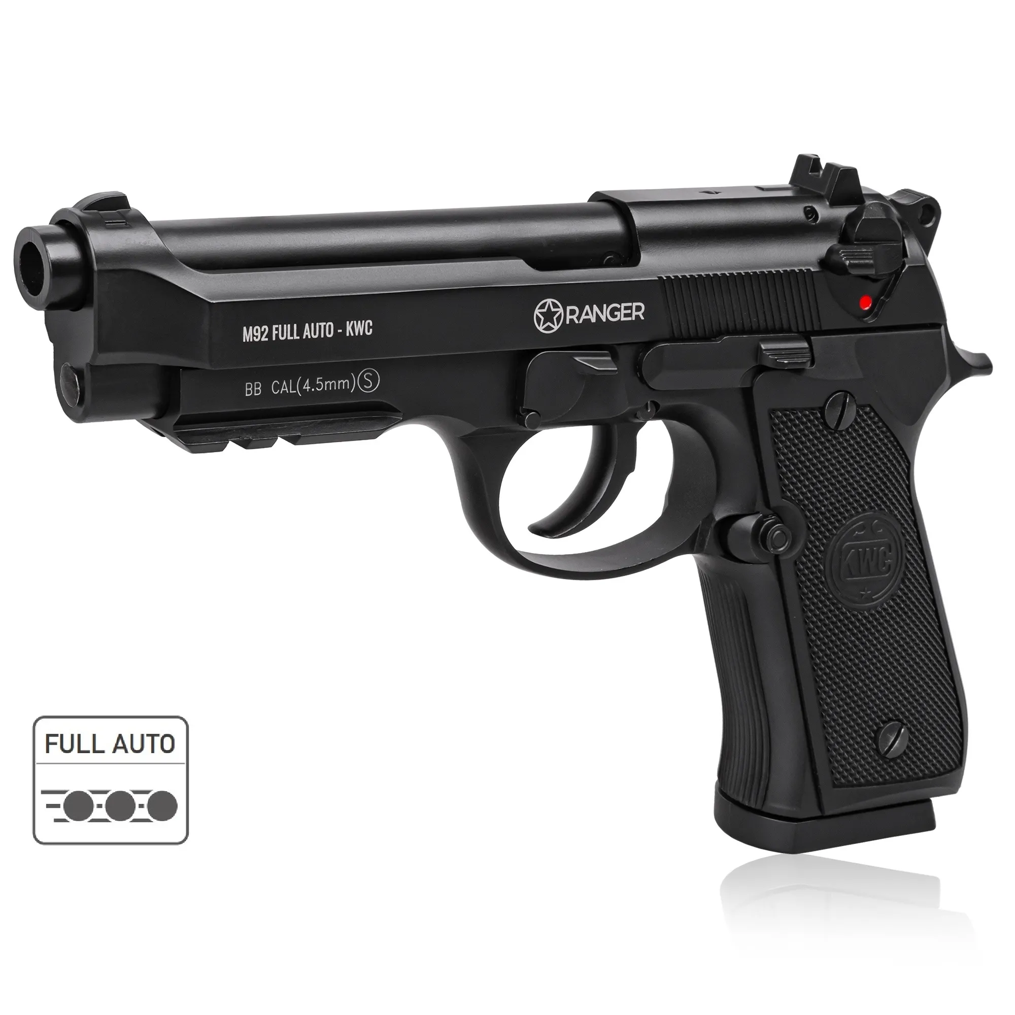 Pistolet wiatrówka RANGER M92 FULL AUTO BLOWBACK k.4,5BBs 18-strzał. KWC (AAKCMF230AZB)