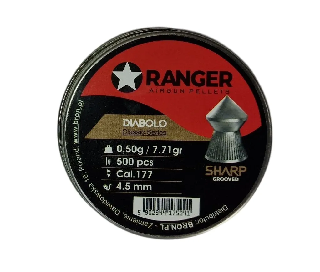 Śrut 4,5 mm Diabolo RANGER Classic Sharp Grooved szpic molet. 500 szt. 0,50 g