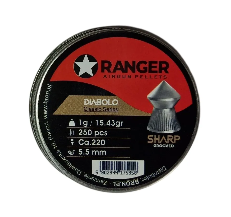 Śrut 5,5 mm Diabolo RANGER Classic Sharp Grooved szpic molet. 250 szt. 1,00 g