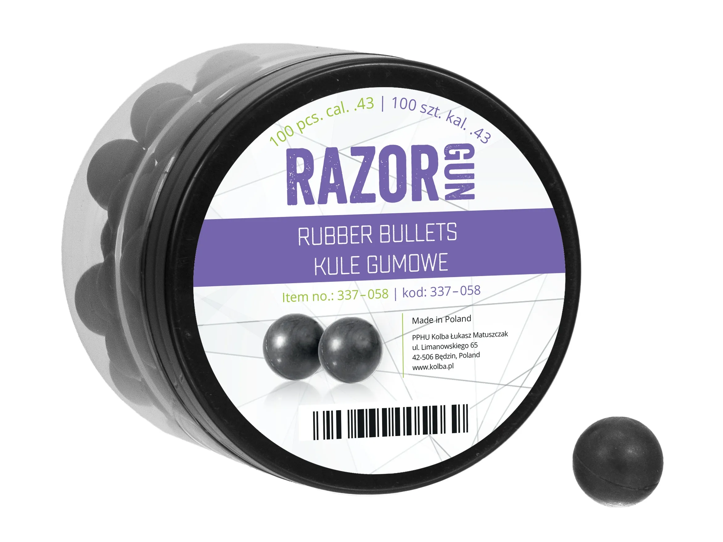 Kule gumowe RazorGun 43 kal. .43 / 100 szt. do Umarex M&P9c TPM1 PPQ (337-058)