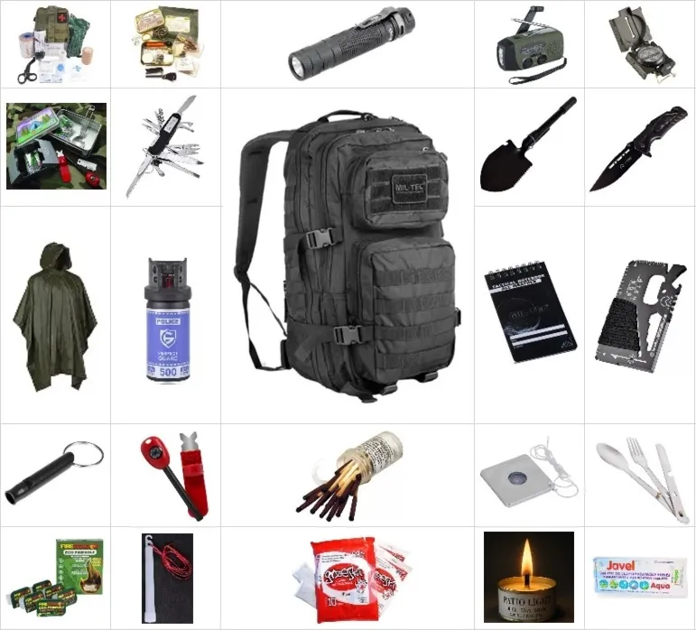 Plecak ewakuacyjny AZYMUT SURVIVAL 24 elementy - 100 narzędzi / funkcji
